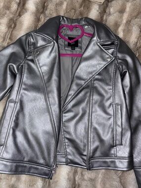 art class Silver Faux Leather Moto Jacket for Kids